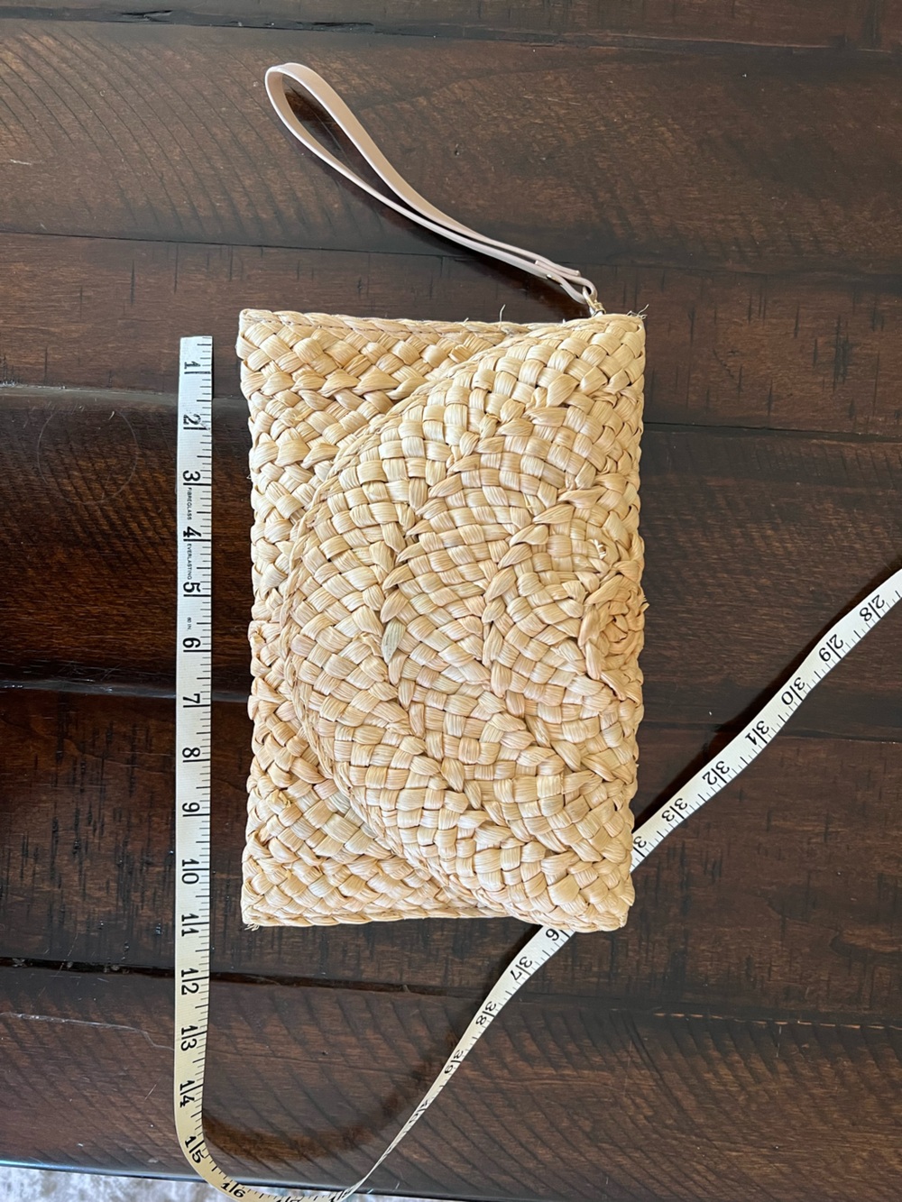 Natural Woven Straw Wristlet Clutch with Strap - Picture 5 of 8